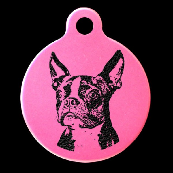 Boston Terrier Engraved 31mm Large Round Pet Dog ID Tag